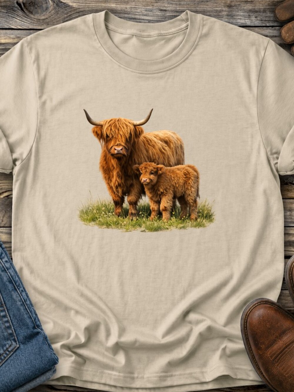 Highland Cow Calf Tshirt Graphic Tee Adult Unisex Fluffy Farm Animal Cute Gift